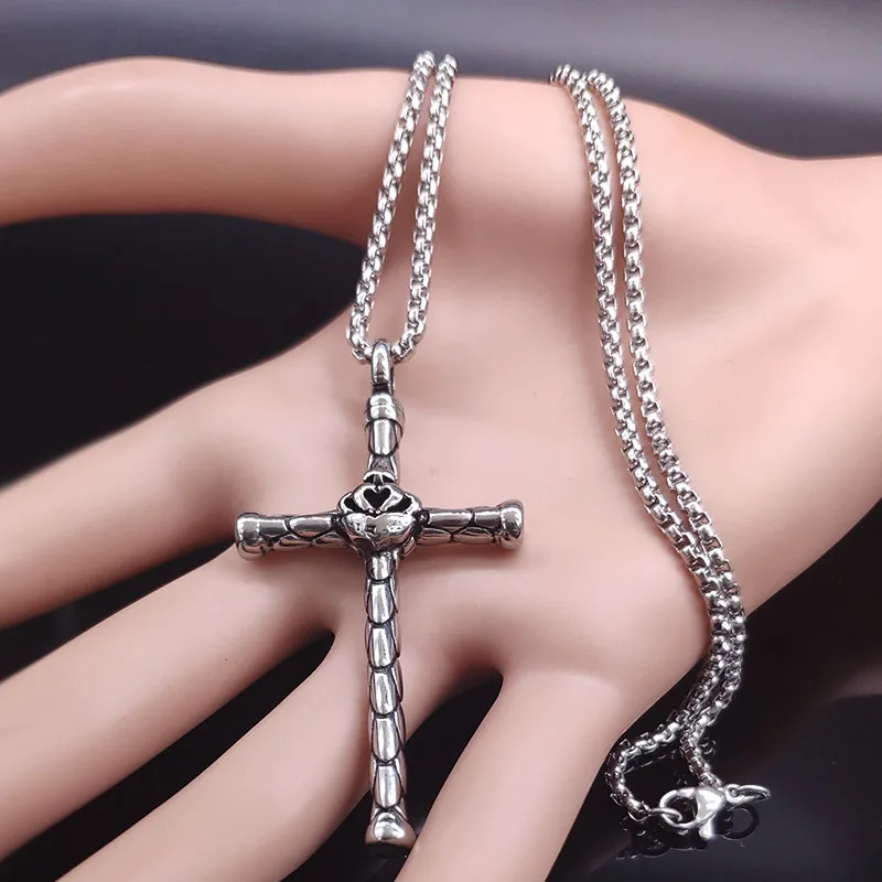2021 Fashion Cross Stainless Steel Mens Necklace Silver Color Long Necklaces Pendants Jewelry colgante hombre N19108 | Украшения и