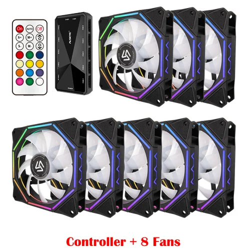 Controller and 8Fans ALSEYE 120 мм ПК Вентилятор Кулер компьютер RGB вентилятор с радиочастотным пультом дистанционного управления вентилятор контроль скорости - Цвет лезвия: Controller and 8Fans