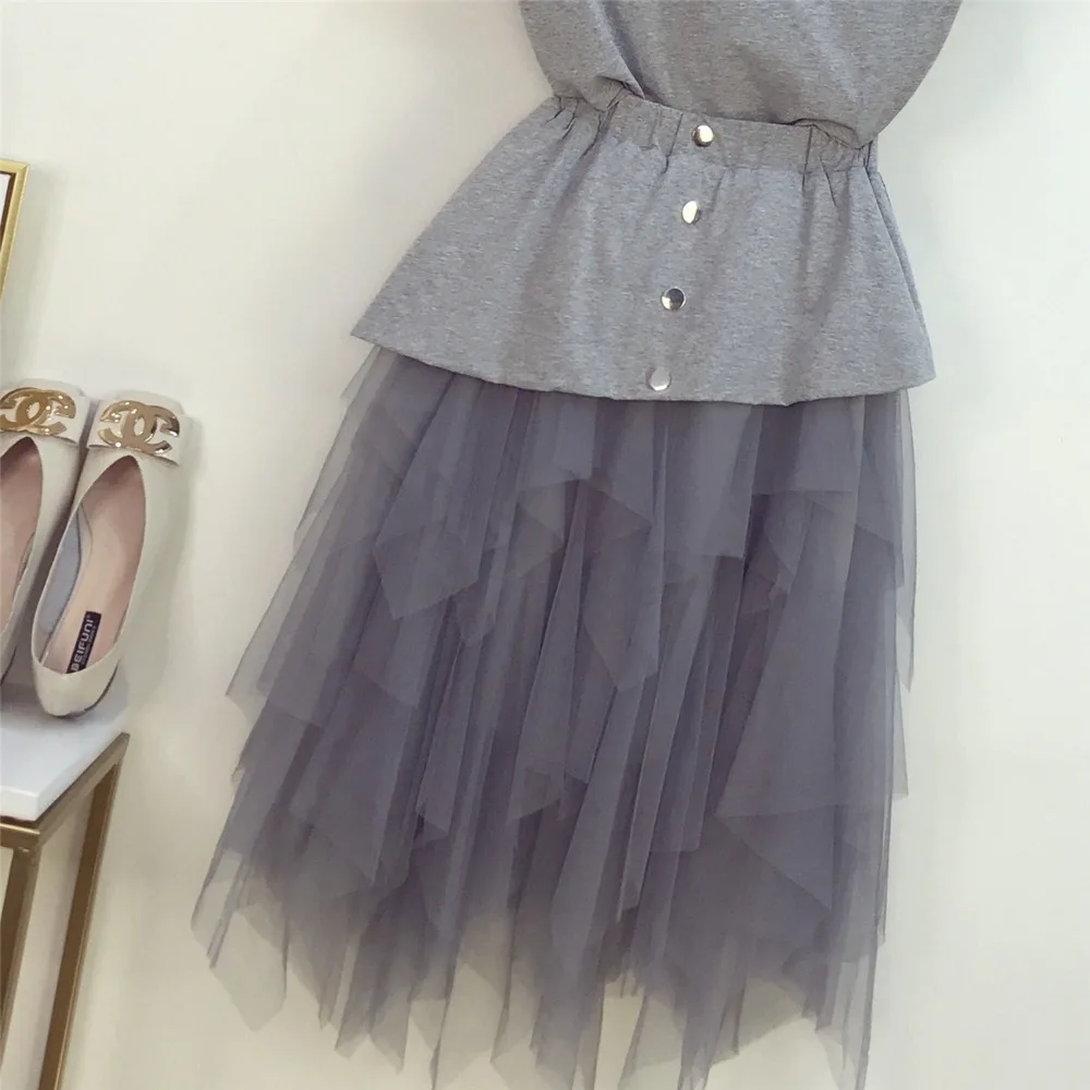 Женские летние газовые юбки костюмы с открытыми плечами бриллианты футболки