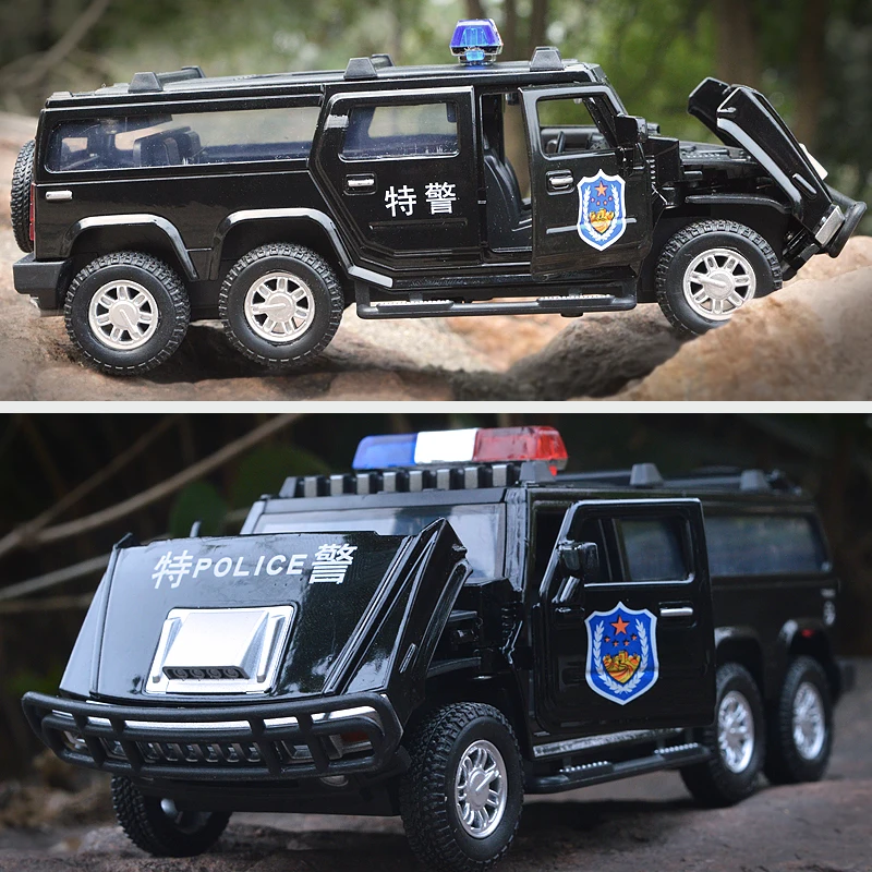 Alloy acousto-optic pull back 6 wheels police cross-country car model collection Children's day birthday new year gift 1:32 |