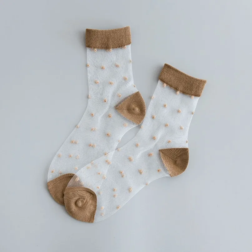 Новинка, винтажные прозрачные женские короткие носки с узором в горошек kawaii, стеклянные носки с дырочками, цветные хипстерские забавные носки по щиколотку