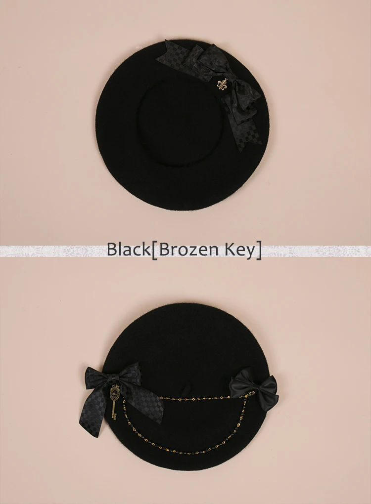 Black Brozen Радужный кот-Лолита, жемчужная цепочка для девочек+ бант, 2 варианта, берет с выдвижным ящиком, шапка Kawaii, милый шерстяной берет художника, шапка, 4 цвета, 3 вида - Цвет: Black Brozen