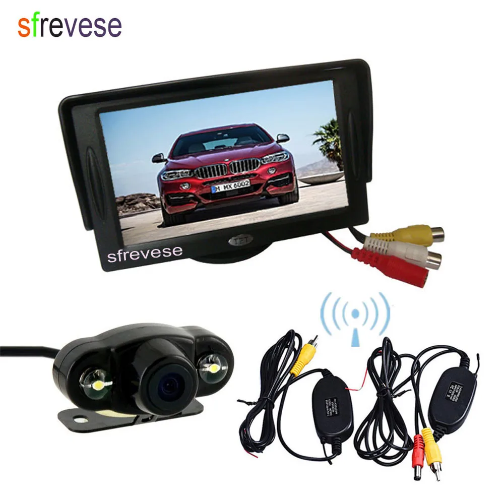 

4.3" TFT LCD Monitor Car Rear View Kit + 2 LED Wireless Reversing Backup Camera 170 Degree Wide Angle Waterproof