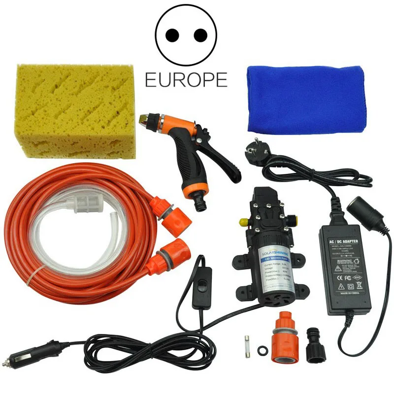 1set EU Car wash set Высокое давление самовсасывающая электрическая Автомобильная стиральная машина 12 В машина мойка насос очиститель+ 220 до 12 В адаптер посылка - Цвет: 1set EU Car wash set