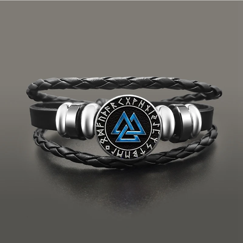 Viking Compass Multilayer Beads Snap Button Bracelet Men Fashion Braided Leather Bracelets Bangles Retro Punk Wrap Wristband