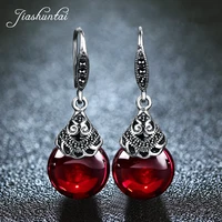 jiashuntai retro 100 925 sterling silver round garnet drop earrings for women natural red gemstone ruby fine jewelry best gifts