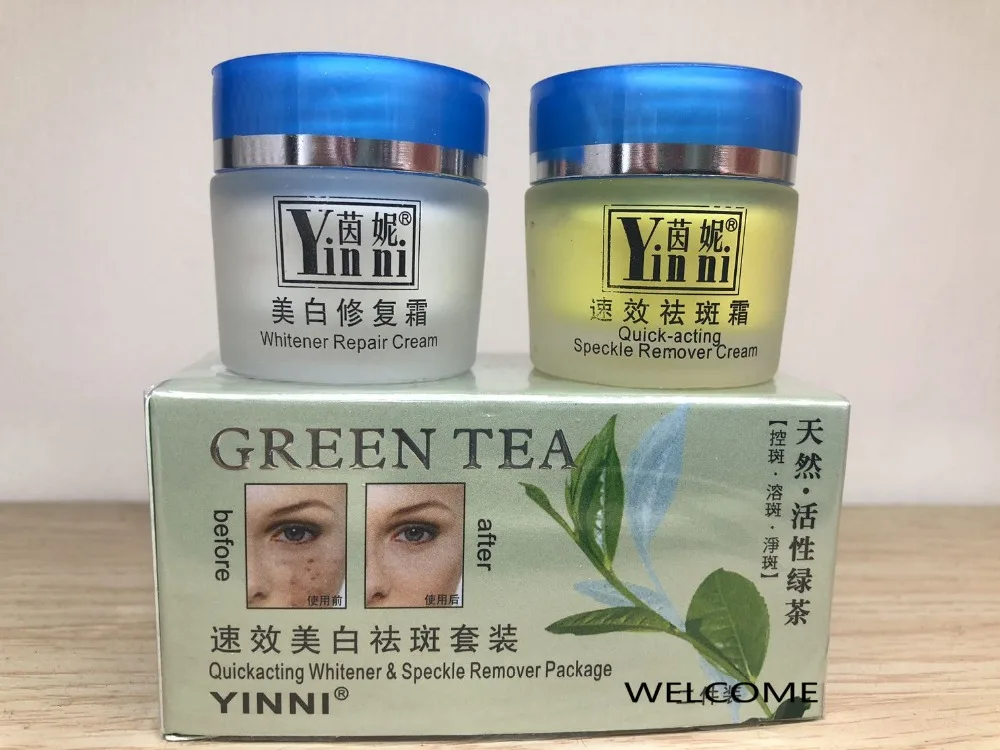 Free Shipping YINNI Green tea anti freckle skin care whitening cream for face remove pigment 2 in1 8pcs/lot L56