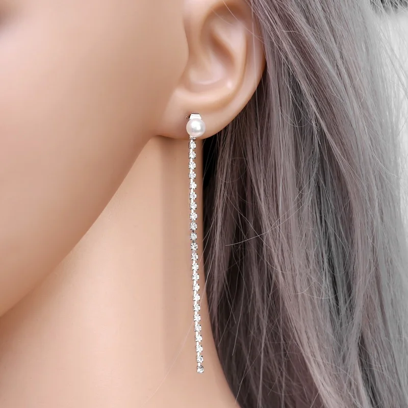 Женские Висячие серьги HanCheng длинные висячие со стразами и жемчугом ювелирные