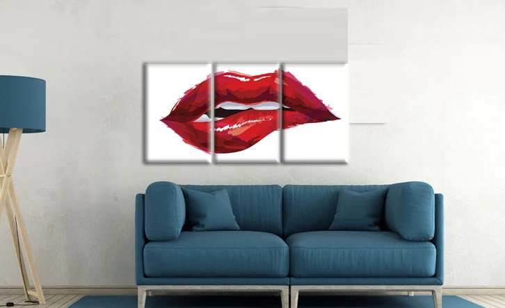 3 шт. настенные картины с изображением красных губ | Дом и сад