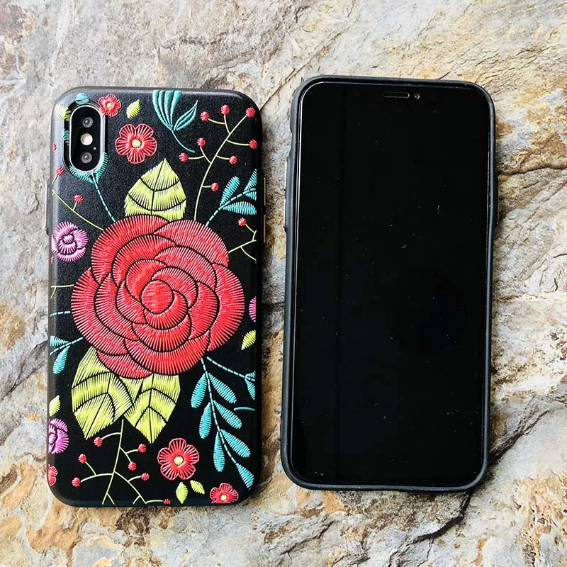 Kerzzil For iPhone 7 Plus Embroidery Rose Flower Butterfly Phone Case Soft TPU Silicon Cases Cover X 8 6 6s |