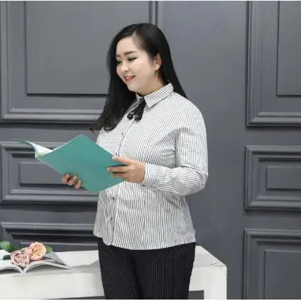 Модные женские блузы рубашки 2019 элегантные OL Полосатые блузки с длинным рукавом