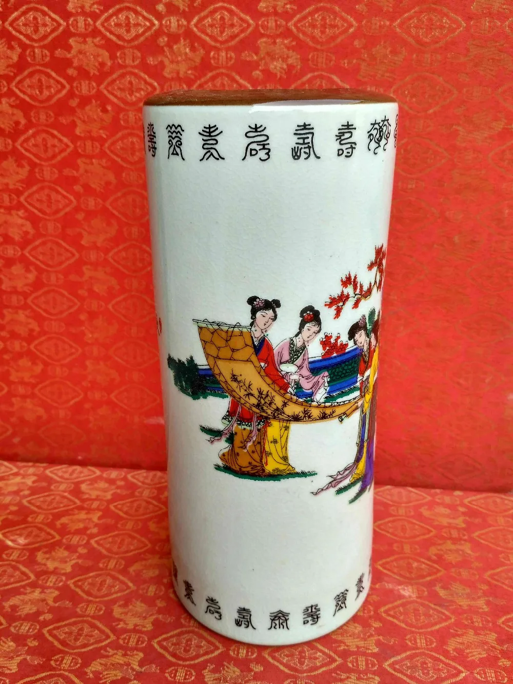 Женская антикварная ваза фигурка hatstand Осенний веселый рисунок большая ручка