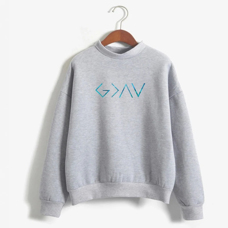 Бог больше, чем высокие и низкие толстовки для женщин Повседневное Crewneck Толстовка Pullvoers свободные пот Femme костюмы - Цвет: Серый