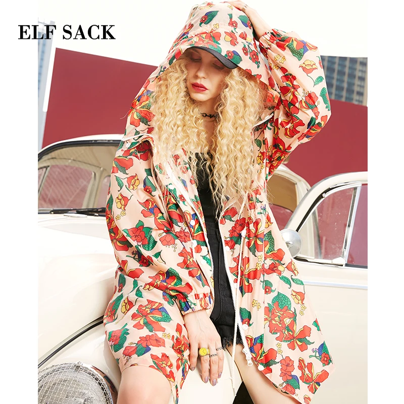 ELFSACK осень новинка модное женское пальто повседневное цветочный принт женская