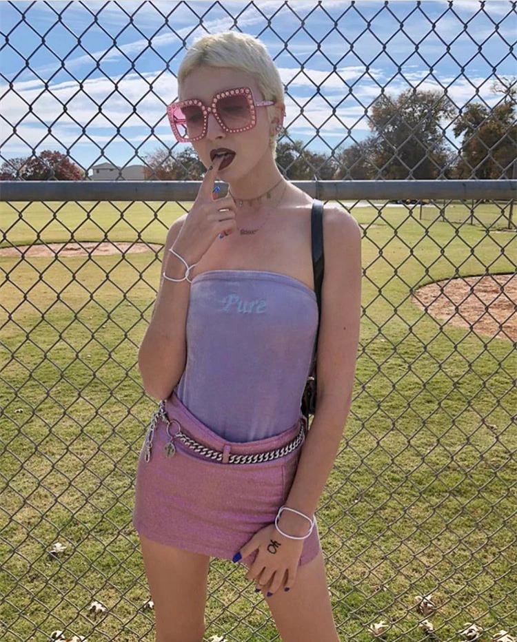 Женский бархатный боди Grunge Tumblr фиолетовый чистый с вышивкой в готическом стиле