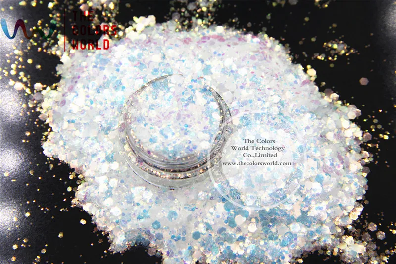 TCR321-H1 White color with bullion iridescent Bule light Colorful Hexagon shapes Glitter for nail art DIY  Holiday's decoration