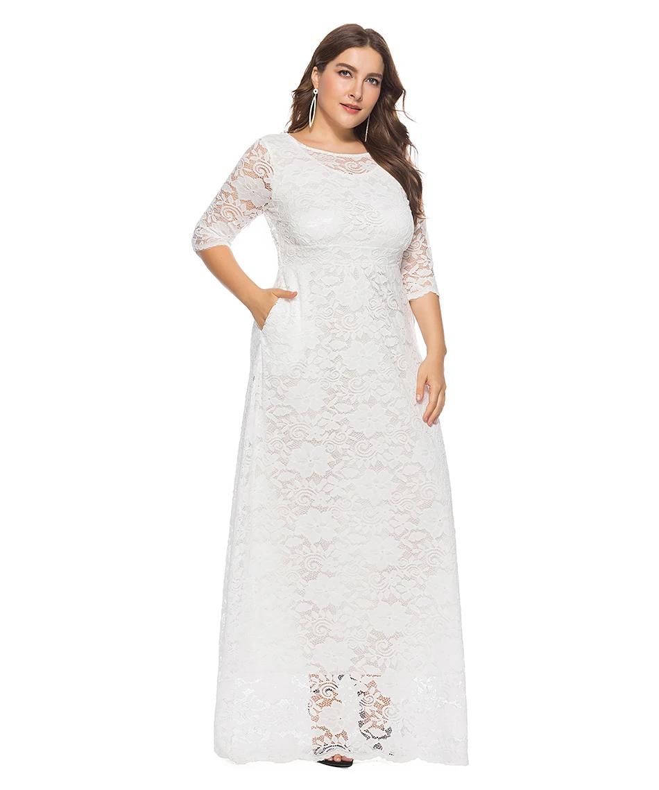 Miaoke Plus Size Red Maxi Lace Dress Women Clothing High Quality Fashion Vintage Sexy Club Party Elegant Dresses