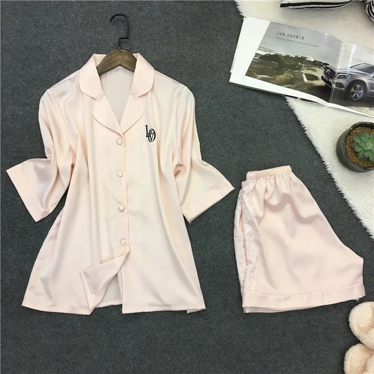 Лидер продаж Модный женский пижамный комплект кружевная атласная Домашняя