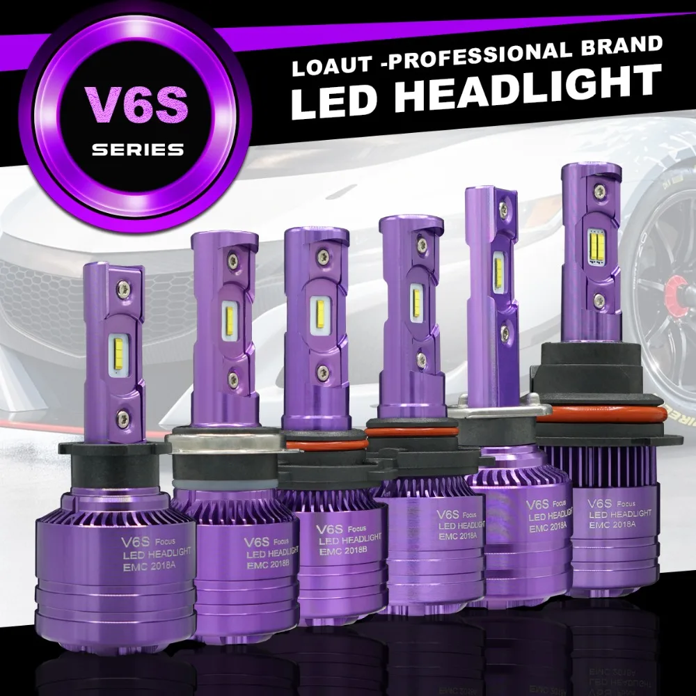 loaut V6S H1 H3 H4 H7 H8 H9 H11 H13 9004 9005/HB3 9006/HB4 9007 Автомобильный светодиодный лампы для передних фар(подол короче спереди и длиннее сзади) луч 70 Вт 8000LM 6000K 24V