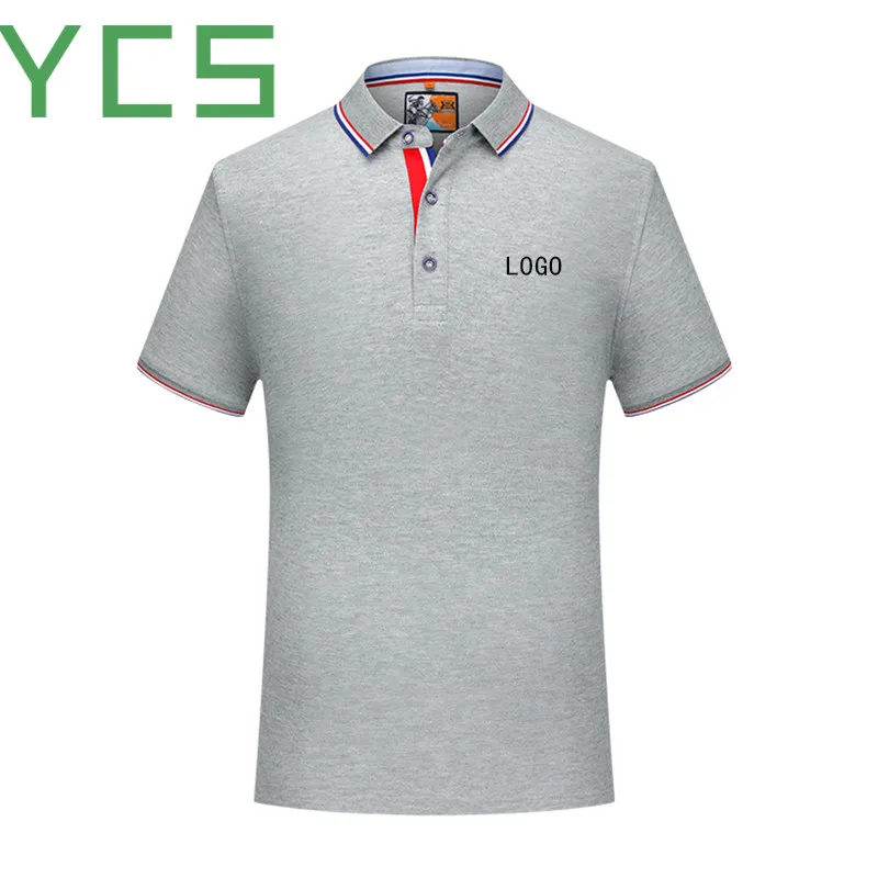 YCS Custom Polo короткая мужская хлопковая рубашка с коротким рукавом летняя Однотонная футболка поло верхняя одежда на заказ с принтом/вышивкой с логотипом - Цвет: Grey