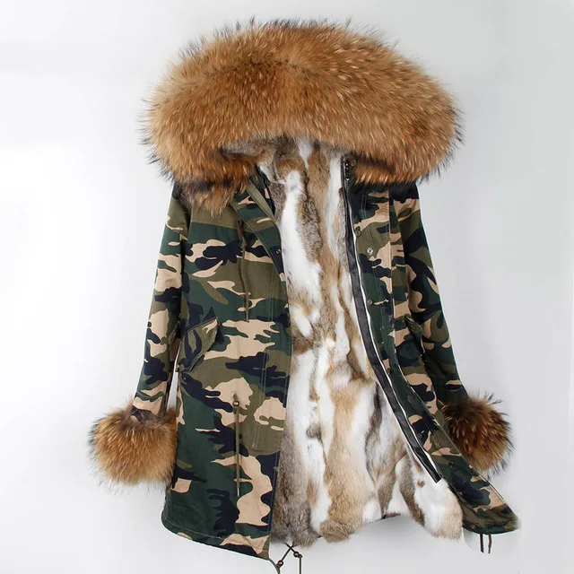 long OFTBUY, новинка, парка, натуральный мех, пальто, зимняя куртка для женщин, натуральный мех енота, воротник, теплый, толстый, мех кролика, подкладка, парки, отстегивающиеся - Цвет: long