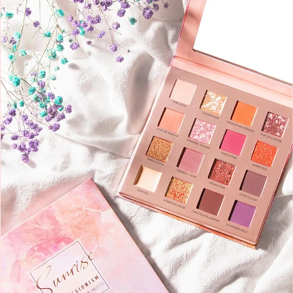 Minshzee 16-color Eye Shadow Palette Shimmer Блестящий Матовый пустынный розовый Универсальный Набор теней для век