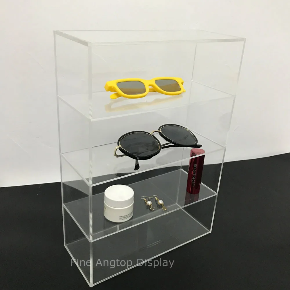 Modern Clear Acrylic Desktop Cosmetic Storage Organizer Rack 4 Shelf Sunglasses Eyewear Display Case