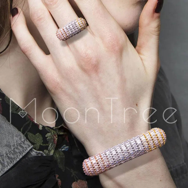 MoonTree роскошные квадратные ювелирные наборы полностью кубические цирконы медь 3