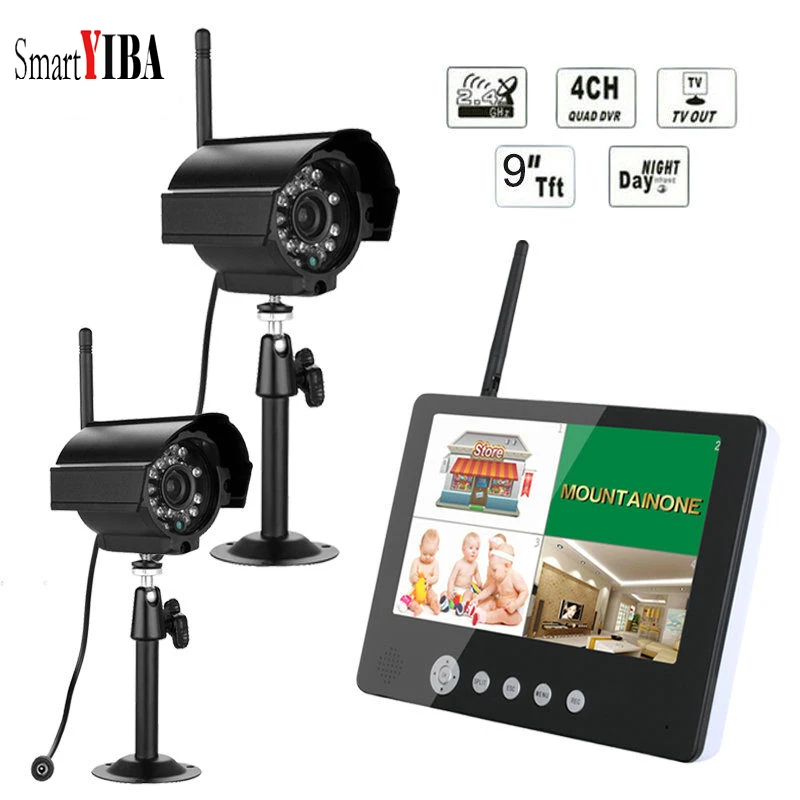 SmartYIBA 9 &quotTFT lcd 4CH Беспроводная CCTV камера видеонаблюдения DVR комплекты