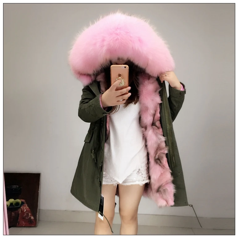 Новинка 2019 Зимняя женская куртка с капюшоном подкладкой из лисьего меха парка