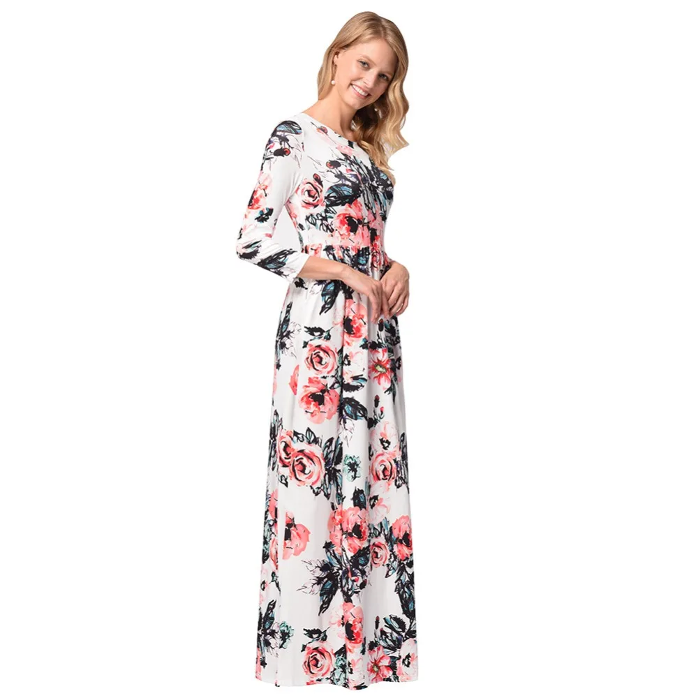 Новинка Осень-зима 2017 женское пикантное длинное платье с принтом семь рукавов в