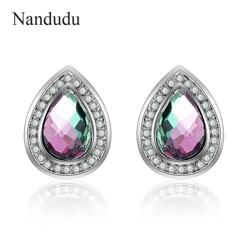 Nandudu Fashion Crystal Stud Earrings for Women Jewelry Trendy White Gold Color Earring Brincos Wedding Gift Studs CE532 | Украшения и