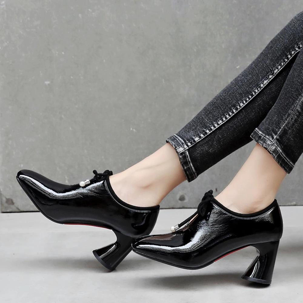 Meotina/женские туфли-лодочки на высоком каблуке туфли из лакированной кожи толстом