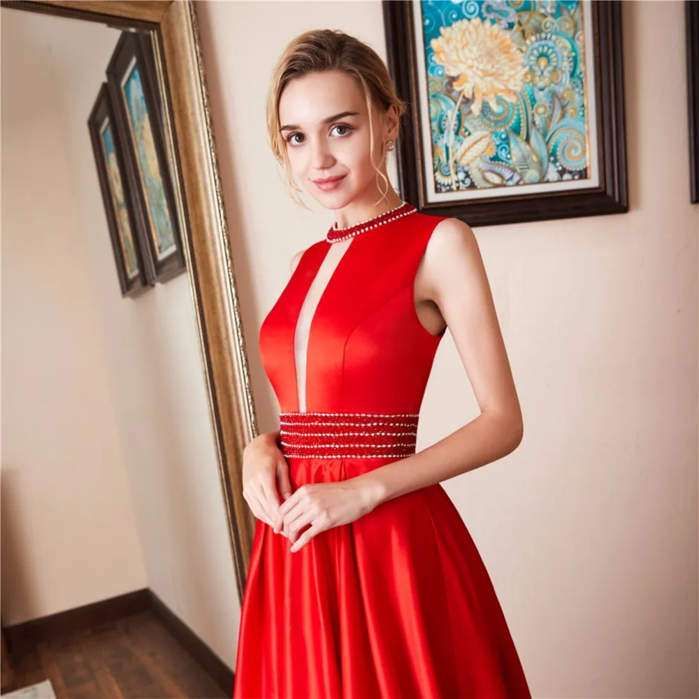 Красное платье для выпускного JaneVini длинные элегантные Сатиновые бисерные