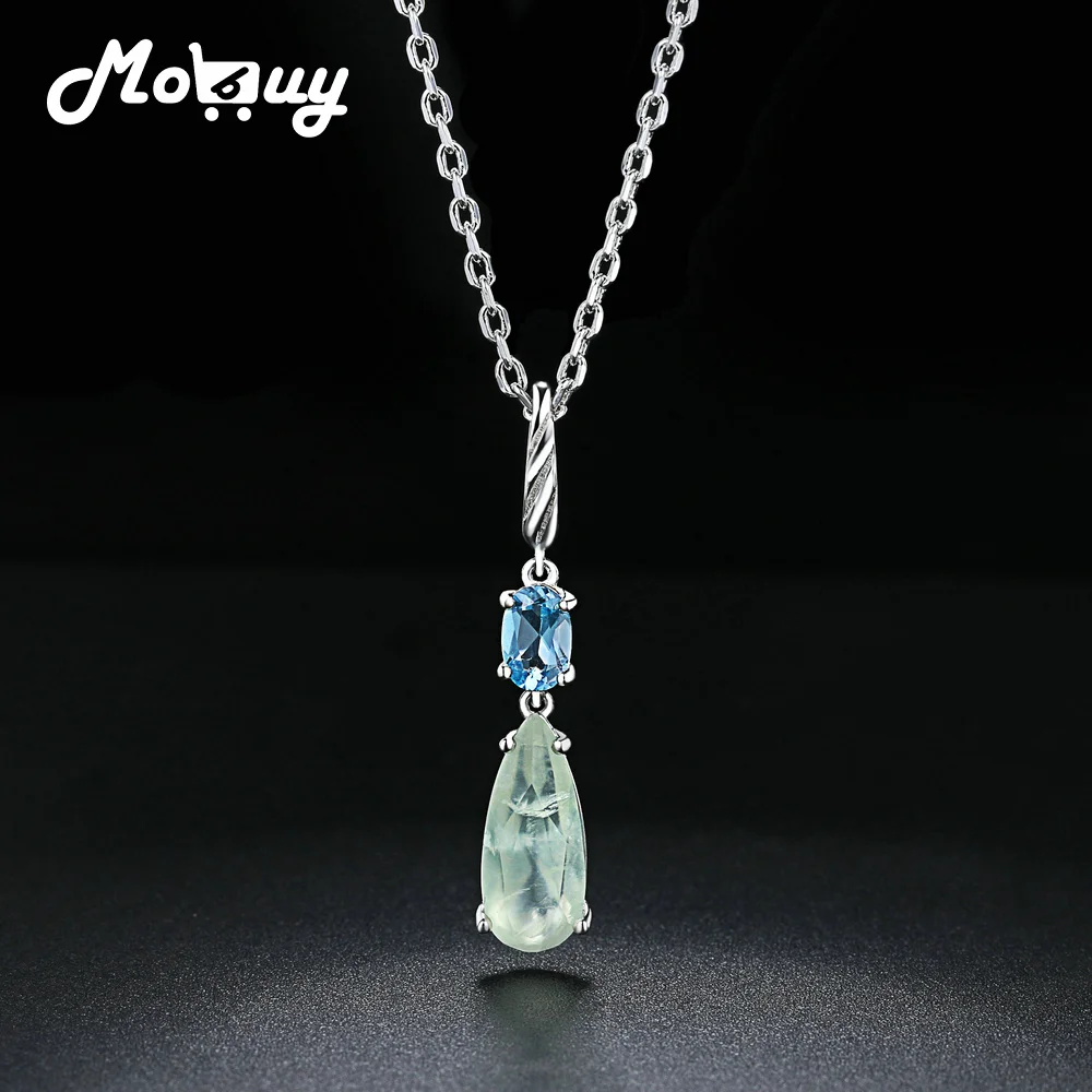 MoBuy Romantic Natural Gemstone Blue Topaz Chain Necklaces 925 Sterling Silver White Gold Plated Women Jewelry Necklace MBNI063 | Украшения