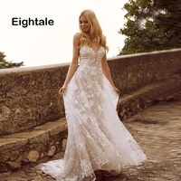 eightale boho wedding dresses spaghetti strap beach appliques princess lace bridal dresses white ivory a line wedding gowns
