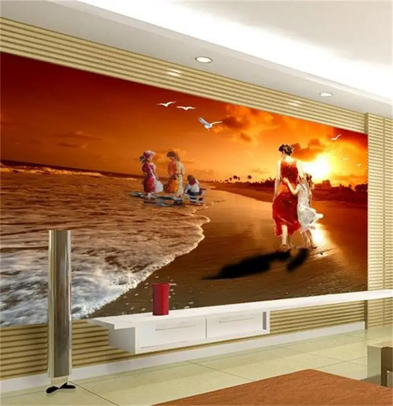

3d обои на заказ фотообои гостиная пляж Закат пейзаж картина маслом Диван ТВ Фон нетканые обои для стены 3d