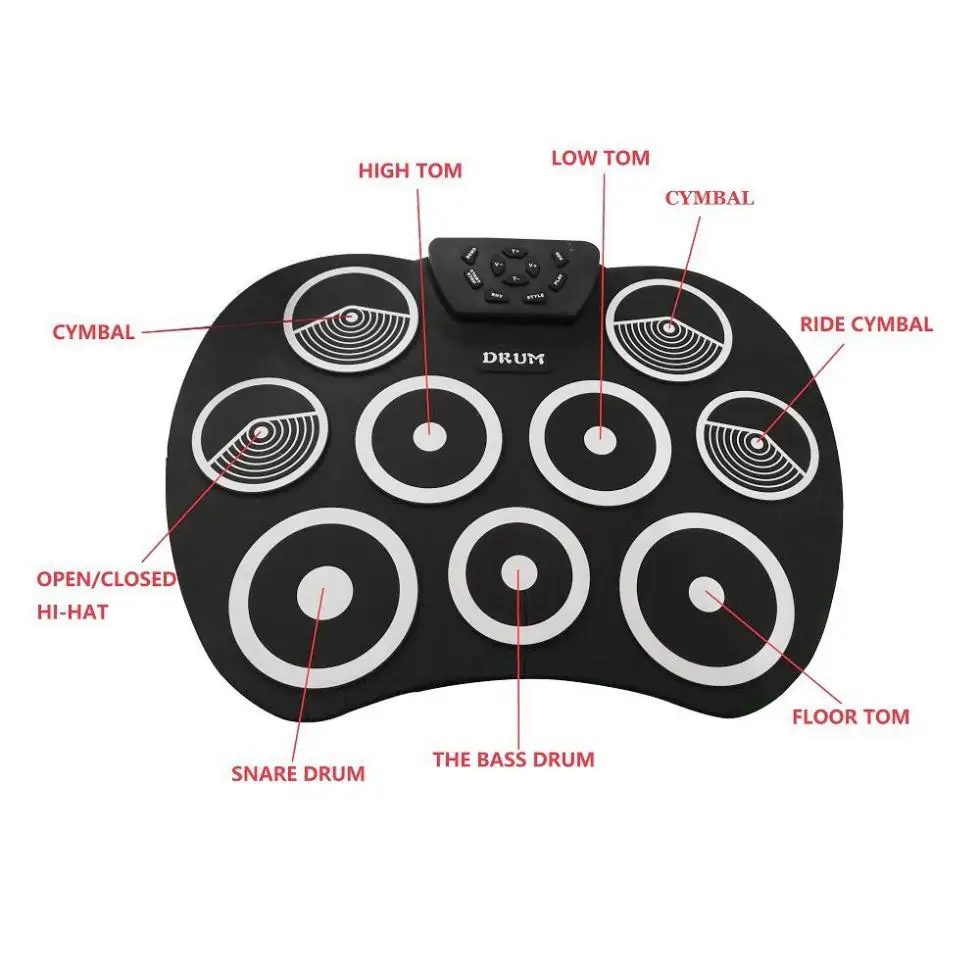 

SLADE Portable Electronic 9 Pads Roll Up Silicone Drum with Drumsticks and Sustain Pedal Children Students Practice Drum