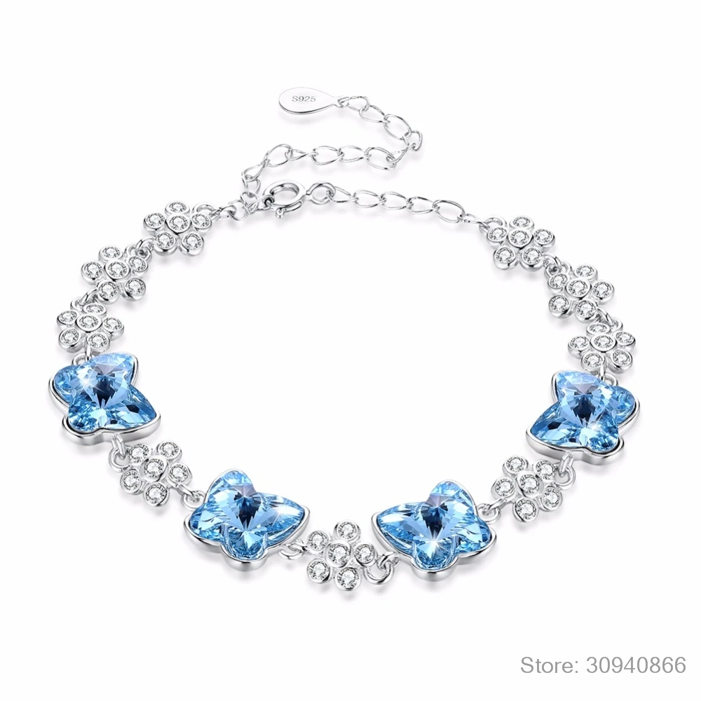Браслет LEKANI С Оригинальными кристаллами SWAROVSKI и бабочкой, браслеты с бусинами, аксессуары для женщин, 925 серебро, хорошее ювелирное изделие