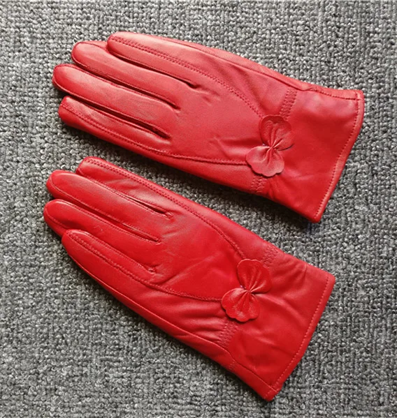 red Svadilfari перчатки из натуральной овчины модные цветочные запястья твердая женская кожаная перчатка термальная зимняя водительская Спортивная сохраняющая тепло - Цвет: red