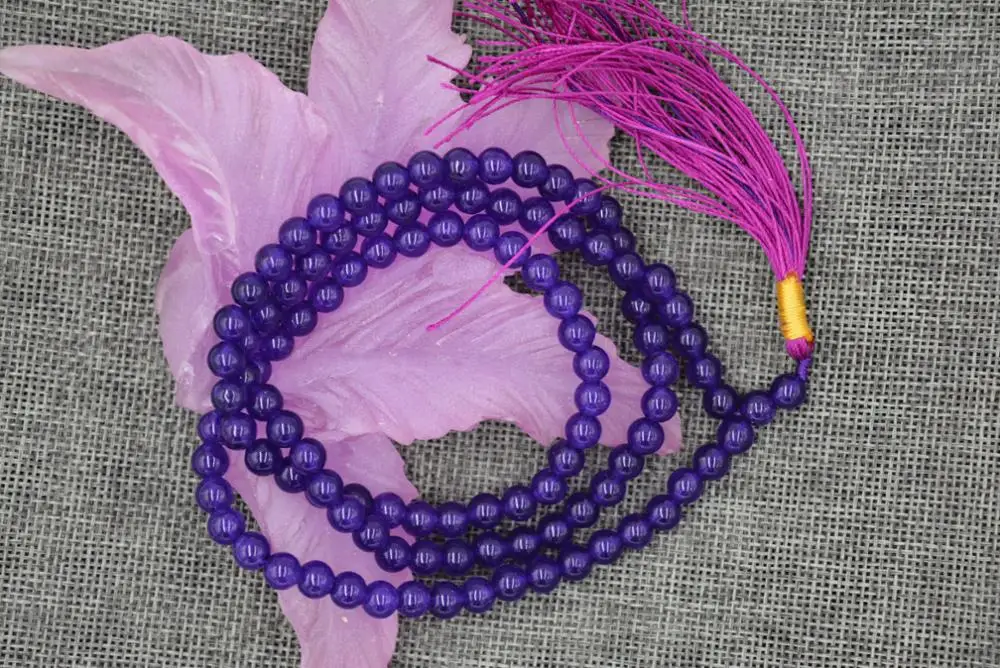 Горячая Новинка 6 мм камень буддийский Аметист 108 молитвенные бусины Мала Браслет