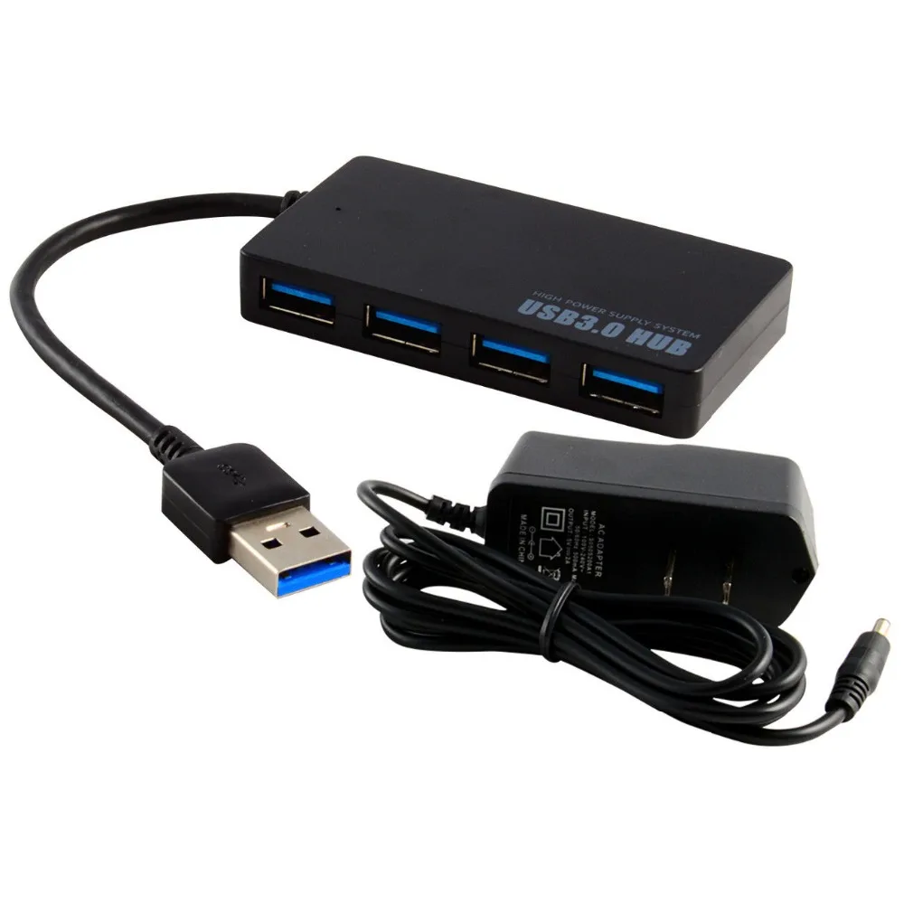 

Powered 4-Port USB 3.0 Hub 5Gbps Portable Compact for PC Mac Laptop Desktop with adapter