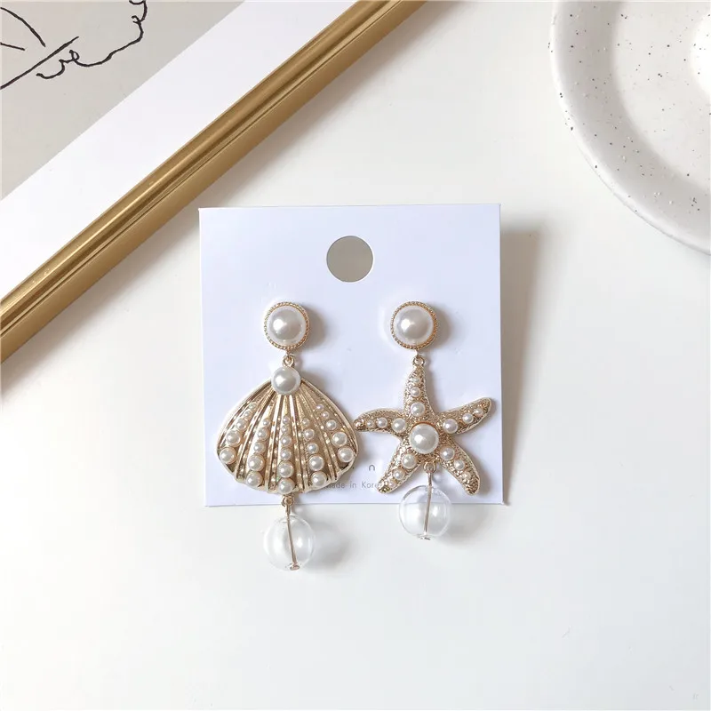 Серьги дизайн чувство ретро роскошные Висячие жемчужные Раковины Морская звезда