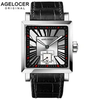 agelcoer swiss men wrist watch square water sport watches 5atm waterproof genuine leather clock male automatic montre homme