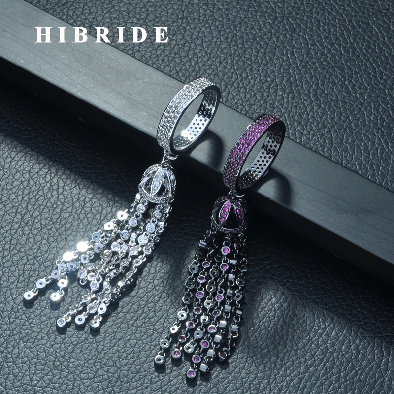 

HIBRIDE Luxury Famous Tassel Rings for Women Inlay AAA Cubic Zirconia Rings Fashion Jewelry Party Accessories Femmel R-265