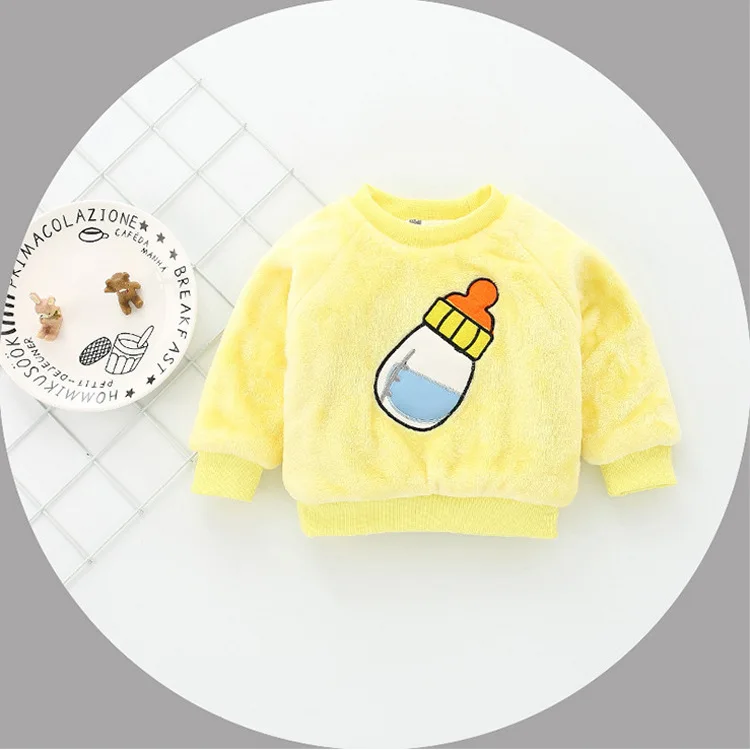 Warm Winter Baby Girls Milk Bottle Pattern Fleece Thicken Cotton Cashmere Sweaters Tops |