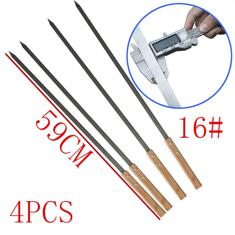 Brochetas grandes de acero inoxidable para barbacoa, pinchos de estilo brasile&ntilde;o, Shish Kebab Kabob, hoja ancha, 59CM, 49CM, 39CM de largo, nuevo-3