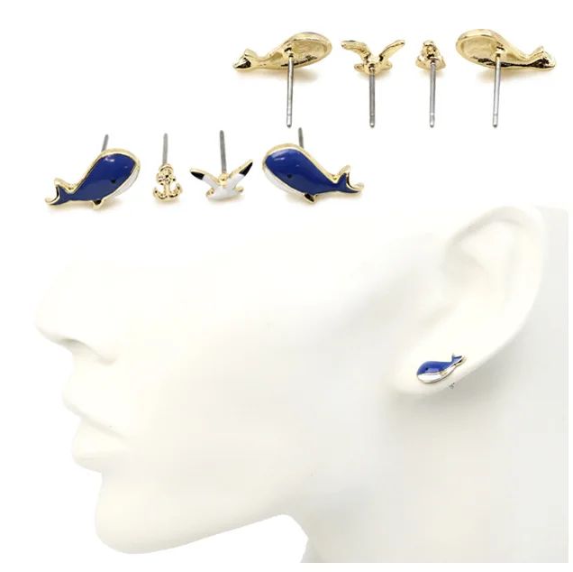 Очаровательная эмалированная КИТ Чайка шпилька в виде якоря серьги женские