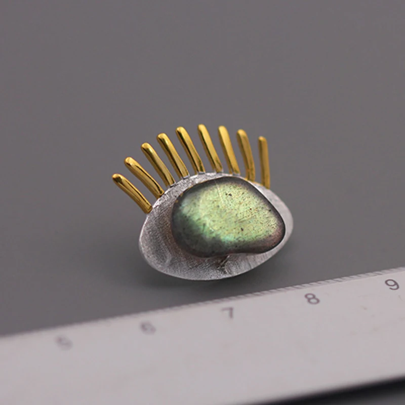 Lotus весело Настоящее 925 пробы серебро натуральный Лабрадорит Творческий