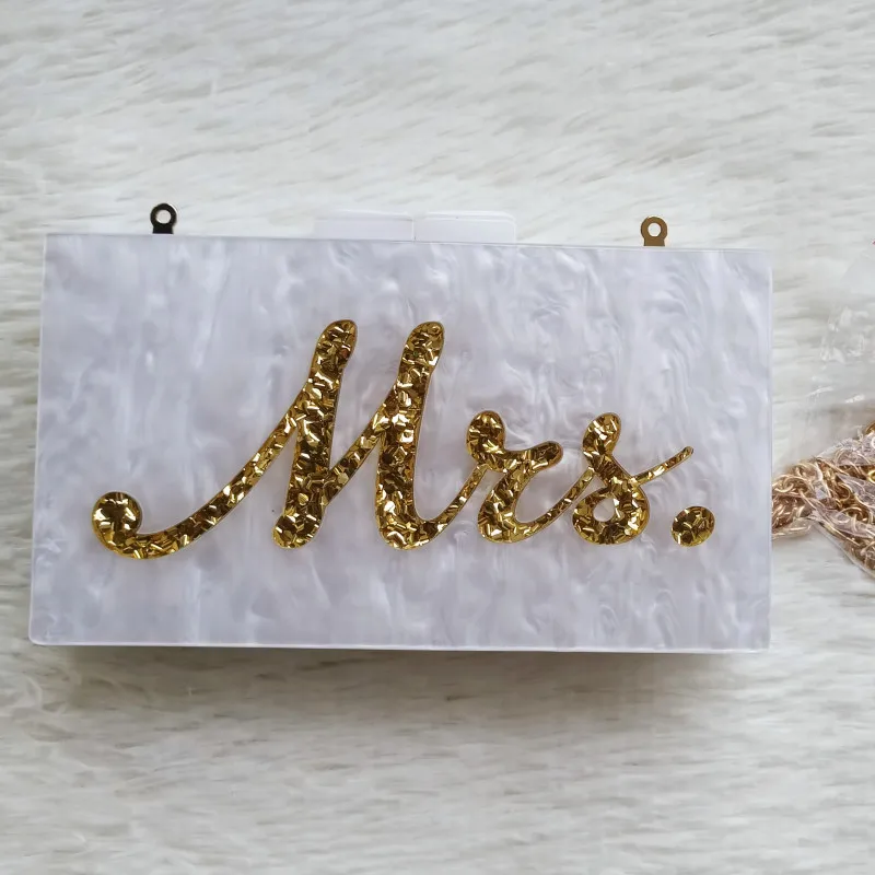 with chain Жемчужно-белый с золотым блеском Mrs акриловый клатч с металлической застежкой женские брендовые летние пляжные Акриловые Сумки Сумочка Прямая поставка - Цвет: with chain